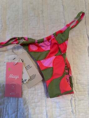 Maaji Pink and Green Abstract Floral Reversible String Bikini Bottom